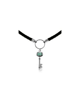 0.5 Carat 14K White Gold Leather Key Necklace Blue Topaz