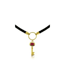 0.5 Carat 14K Gold Leather Key Necklace Ruby