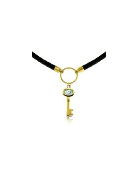 0.5 Carat 14K Gold Leather Key Necklace Aquamarine