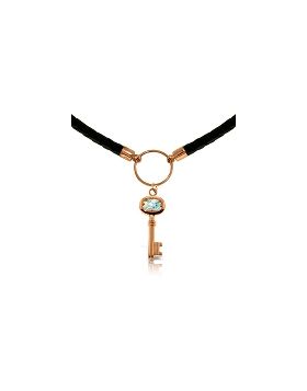 0.5 Carat 14K Rose Gold Leather Key Necklace Aquamarine