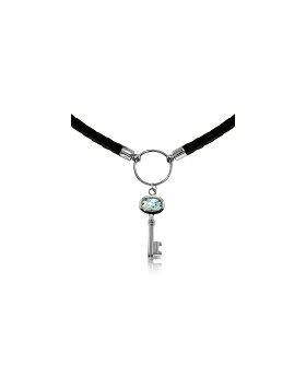 0.5 Carat 14K White Gold Leather Key Necklace Aquamarine