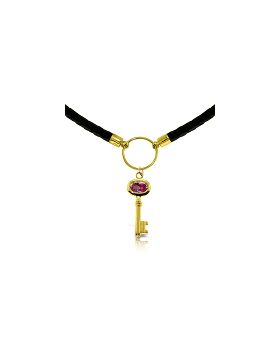 0.5 Carat 14K Gold Leather Key Necklace Pink Topaz