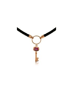 0.5 Carat 14K Rose Gold Leather Key Necklace Pink Topaz