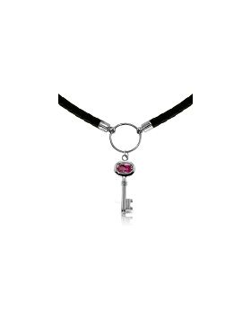 0.5 Carat 14K White Gold Leather Key Necklace Pink Topaz