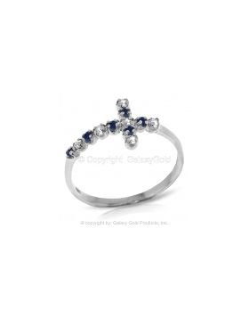 0.24 Carat 14K White Gold Cross Ring Diamond & Sapphire