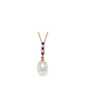 4.15 Carat 14K Rose Gold Necklace Diamond, Ruby Briolette Pearl