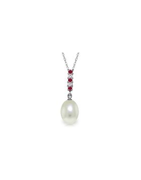 4.15 Carat 14K White Gold Necklace Diamond, Ruby Briolette Pearl
