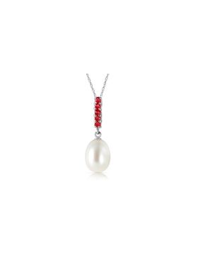 4.2 Carat 14K White Gold Necklace Ruby Briolette Pearl