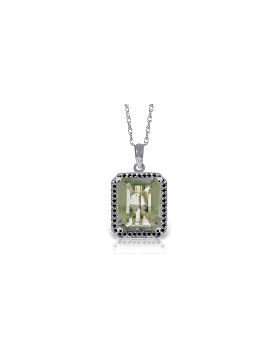 14K White Gold Necklace w/ Natural Black Diamonds & Green Amethyst