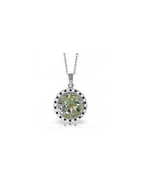 14K White Gold Black / White Diamonds & Green Amethyst Necklace