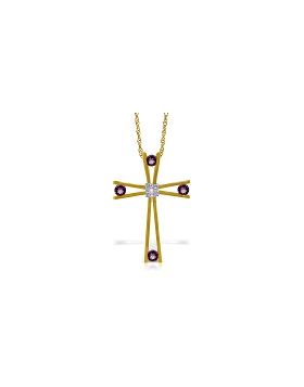 14K Gold Cross Necklace w/ Natural Diamond & Amethysts