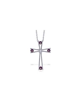 14K White Gold Cross Necklace w/ Natural Diamond & Amethysts