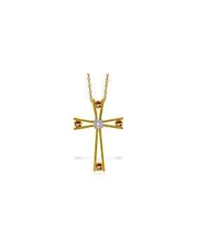 14K Gold Cross Necklace w/ Natural Diamond & Citrines