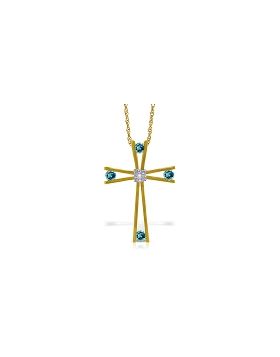 14K Gold Cross Necklace w/ Natural Diamond & Blue Topaz