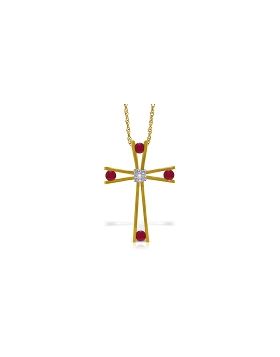 14K Gold Cross Necklace w/ Natural Diamond & Rubies