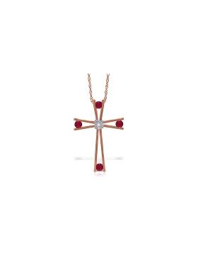 14K Rose Gold Cross Necklace w/ Natural Diamond & Rubies