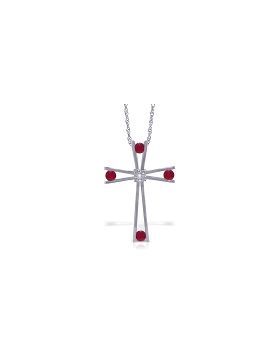 14K White Gold Cross Necklace w/ Natural Diamond & Rubies