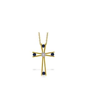 14K Gold Cross Necklace w/ Natural Diamond & Sapphires