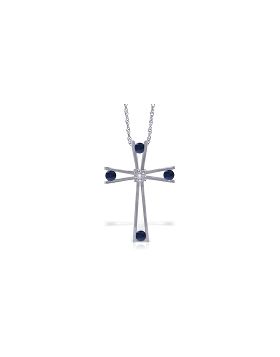 14K White Gold Cross Necklace w/ Natural Diamond & Sapphires