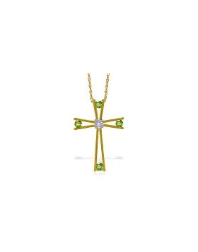 14K Gold Cross Necklace w/ Natural Diamond & Peridots