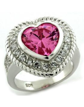 LOAS1090-10 - 925 Sterling Silver High-Polished Ring AAA Grade CZ Rose