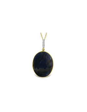 14K Gold Necklace w/ Diamonds & Oval Shape Checkerboard Cut Sapphire