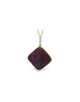 14K Gold Necklace w/ Diamonds & Square Checkboard Cut Dyed Ruby