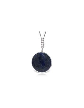 14K White Gold Necklace w/ Diamonds & Checkerboard Cut Dyed Round Sapphire