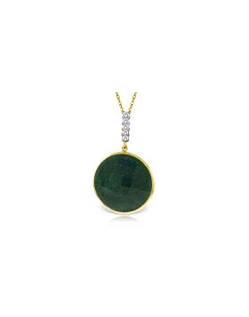 14K Gold Necklace w/ Diamonds & Checkerboard Emerald Color Cut Corundum