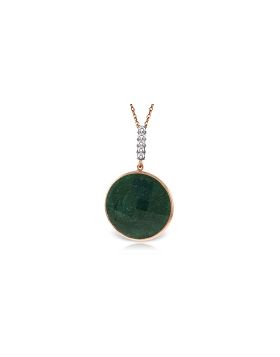 14K Rose Gold Necklace w/ Diamonds & Checkerboard Emerald Color Cut Corundum