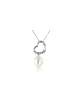 14K White Gold Heart Necklace w/ Dangling Natural Pearl