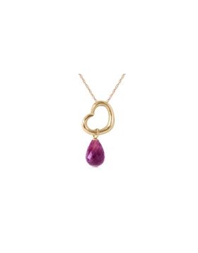 14K Gold Heart Necklace w/ Dangling Natural Amethyst