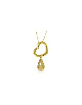 14K Gold Heart Necklace w/ Dangling Natural Citrine