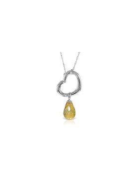 14K White Gold Heart Necklace w/ Dangling Natural Citrine