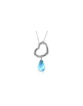 14K White Gold Heart Necklace w/ Dangling Natural Blue Topaz