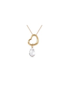 14K Gold Heart Necklace w/ Dangling Natural White Topaz