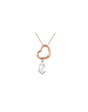 14K Rose Gold Heart Necklace w/ Dangling Natural White Topaz