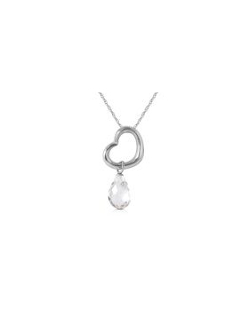 14K White Gold Heart Necklace w/ Dangling Natural White Topaz