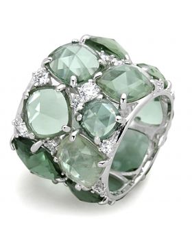 LOS764-6 - 925 Sterling Silver Rhodium Ring Synthetic Emerald