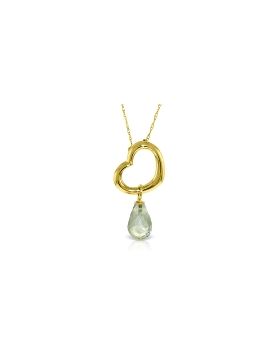 14K Gold Heart Necklace w/ Dangling Natural Green Amethyst