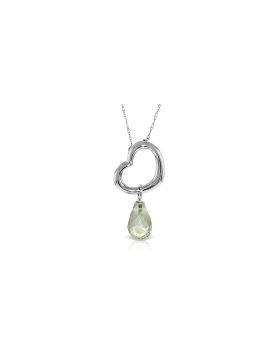 14K White Gold Heart Necklace w/ Dangling Natural Green Amethyst