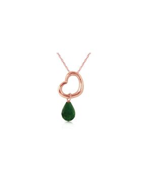 14K Rose Gold Heart Necklace w/ Dangling Natural Emerald