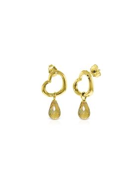 14K Gold Heart Earrings w/ Dangling Natural Citrines
