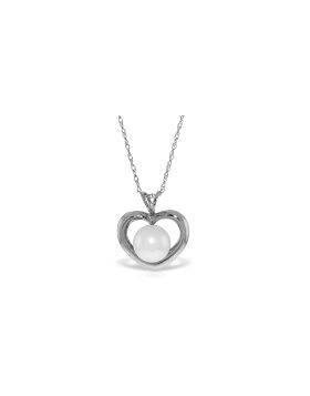 14K White Gold Heart Necklace w/ Natural Pearl