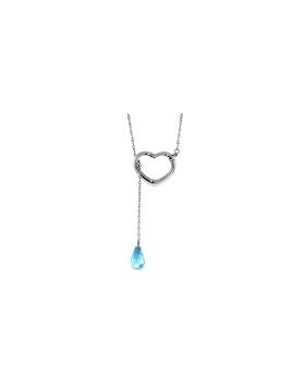 14K White Gold Heart Necklace w/ Drop Briolette Natural Blue Topaz