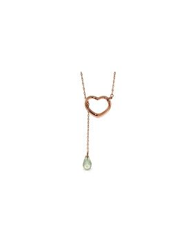 14K Rose Gold Heart Necklace w/ Drop Briolette Natural Green Amethyst