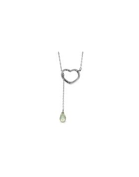 14K White Gold Heart Necklace w/ Drop Briolette Natural Green Amethyst