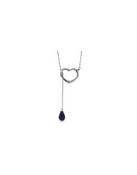 14K White Gold Heart Necklace w/ Drop Briolette Natural Sapphire