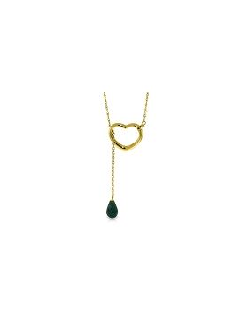 14K Gold Heart Necklace w/ Drop Briolette Natural Emerald