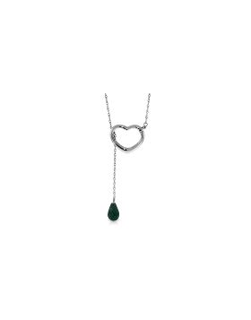 14K White Gold Heart Necklace w/ Drop Briolette Natural Emerald